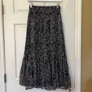 LOFT Floral Maxi Skirt Sz XSP Fairy Gypsy Whimsygoth Boho Black Blue Lined